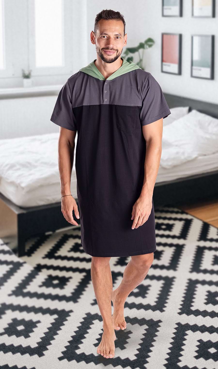 Black Green Men's Nightgown