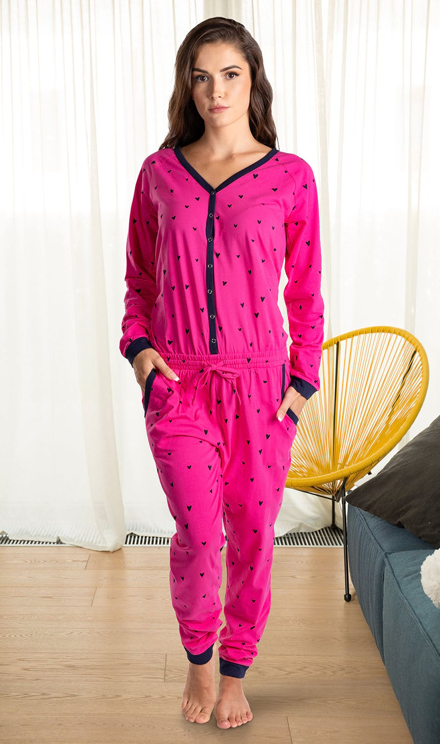 Fuchsia Hearts Ladies Pyjama Overall